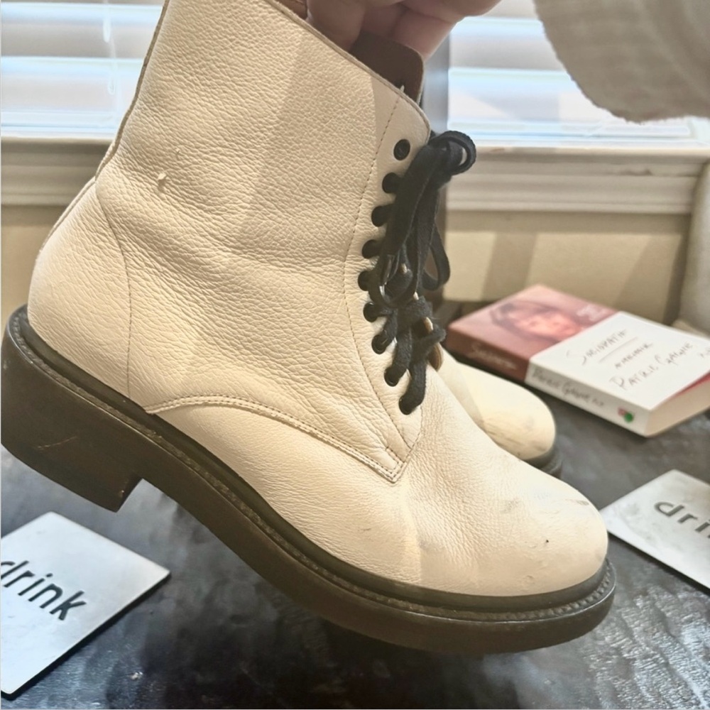 Women’s Frye Alice White Leather Combat Boots - Picture 14 of 16